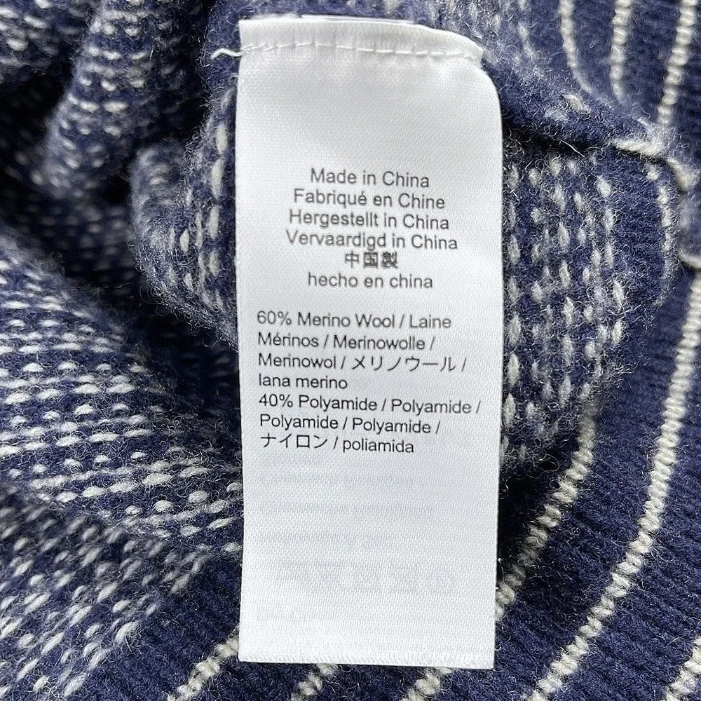 J.Crew Mens Blue White Bird's-Eye Crew Neck Rugged Merino Wool Blend Sweater L